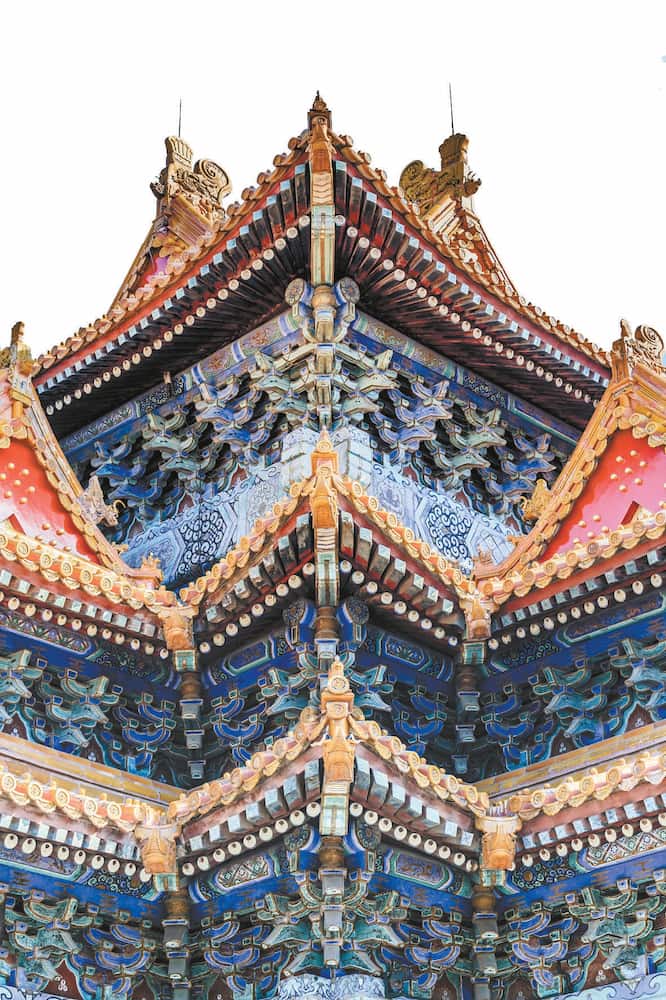 Ancient Chinese mortise-and-tenon joinery in the Forbidden City's wooden architecture, showing precise interlocking design without nails